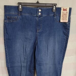 Lei Pull On Straight Leg Mid- Rise Comfort Stretch 2XL Junior Plus Denim Jeans